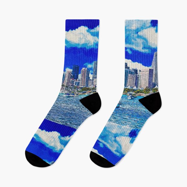 Item preview, Panorama of downtown Miami seen from the Atlantic Ocean - impressionist painting designed and sold by NickoPrints.