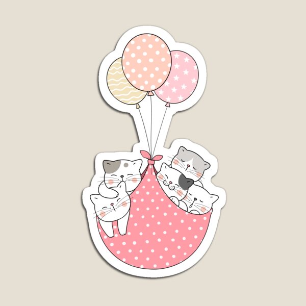 Aperçu de l'œuvre Chats volants mignons avec un ballon créée et vendue par RedTomasB.