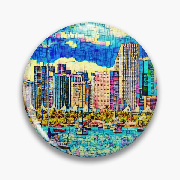 Item preview, Panorama of downtown Miami seen from the Atlantic Ocean - colorful painting designed and sold by NickoPrints.