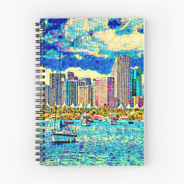 Item preview, Panorama of downtown Miami seen from the Atlantic Ocean - colorful painting designed and sold by NickoPrints.