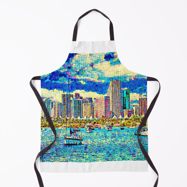 Item preview, Panorama of downtown Miami seen from the Atlantic Ocean - colorful painting designed and sold by NickoPrints.