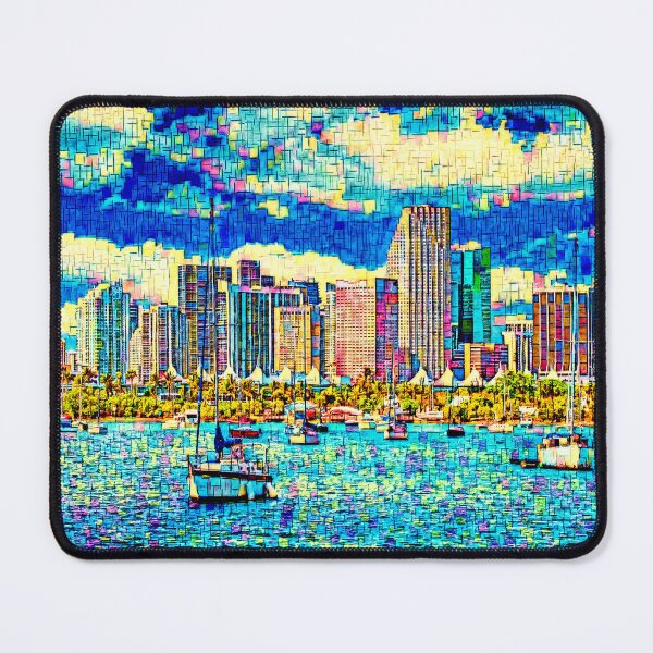 Item preview, Panorama of downtown Miami seen from the Atlantic Ocean - colorful painting designed and sold by NickoPrints.