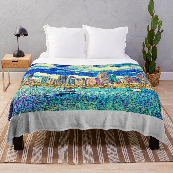 Item preview, Panorama of downtown Miami seen from the Atlantic Ocean - colorful painting designed and sold by NickoPrints.