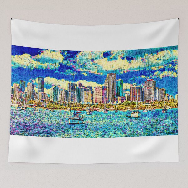 Item preview, Panorama of downtown Miami seen from the Atlantic Ocean - colorful painting designed and sold by NickoPrints.