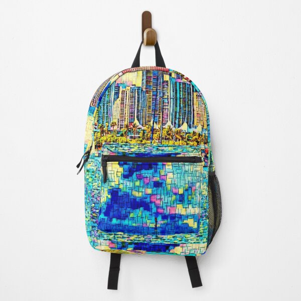 Item preview, Panorama of downtown Miami seen from the Atlantic Ocean - colorful painting designed and sold by NickoPrints.