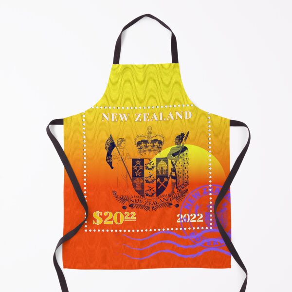 Item preview, Sample of a postage stamp with wavy stripes. Coat of arms made of strokes against the sunset. Purple seal with Maori inscription New Zealand designed and sold by GAleksS.