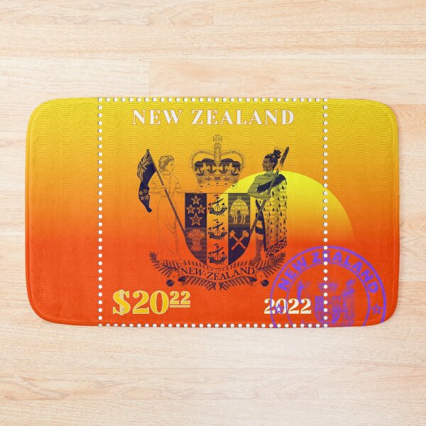 Item preview, Sample of a postage stamp with wavy stripes. Coat of arms made of strokes against the sunset. Purple seal with Maori inscription New Zealand designed and sold by GAleksS.