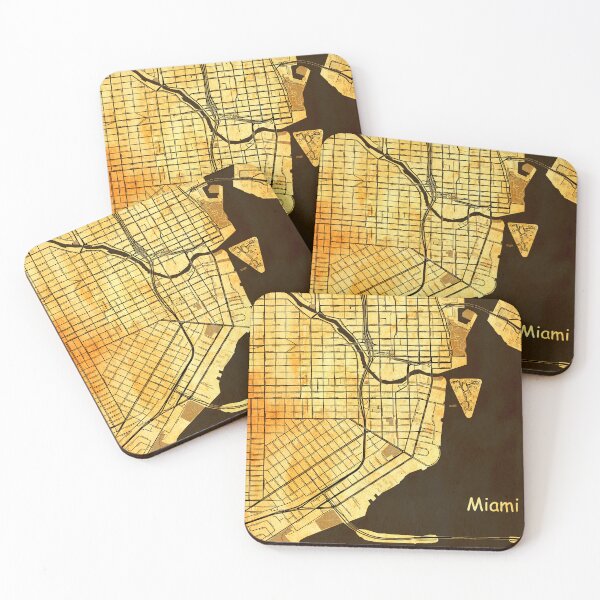 Item preview, Map of downtown Miami with the skyline of the city blended on old paper designed and sold by NickoPrints.