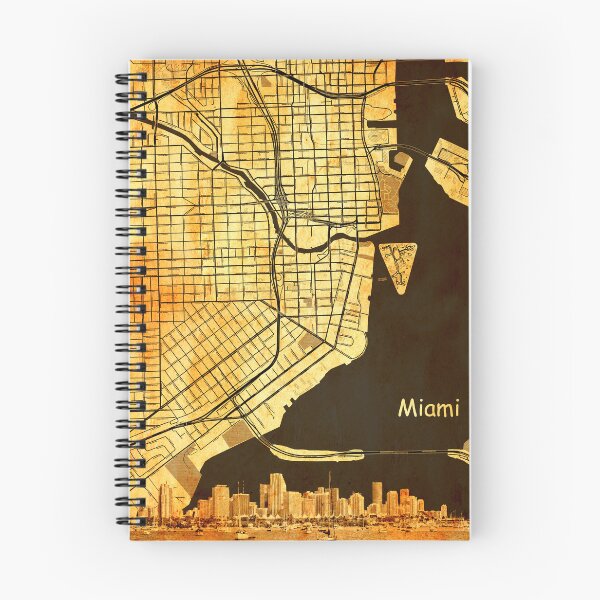 Item preview, Map of downtown Miami with the skyline of the city blended on old paper designed and sold by NickoPrints.