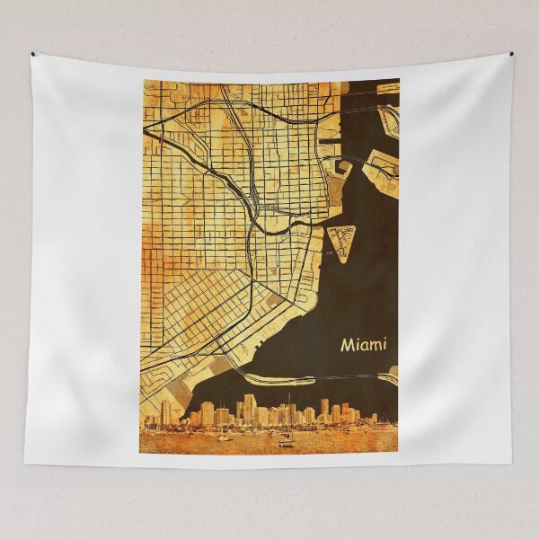 Item preview, Map of downtown Miami with the skyline of the city blended on old paper designed and sold by NickoPrints.