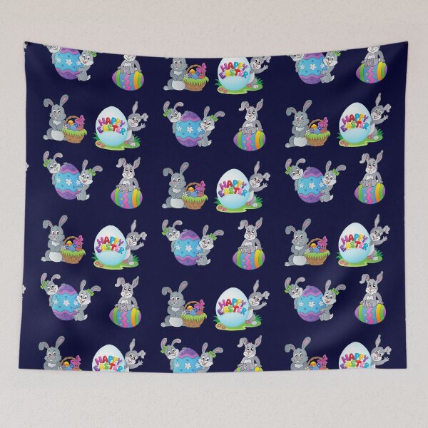 Item preview, happy easter colorful design of easter bunny and eggs. designed and sold by DahliaBlanche.