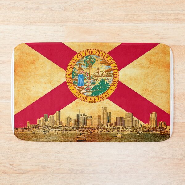Item preview, Downtown Miami skyline blended with the Florida flag and printed on old paper texture designed and sold by NickoPrints.
