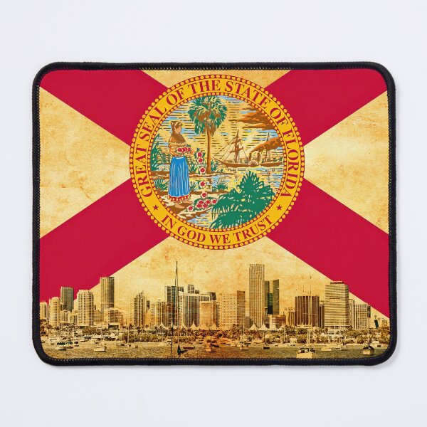 Item preview, Downtown Miami skyline blended with the Florida flag and printed on old paper texture designed and sold by NickoPrints.