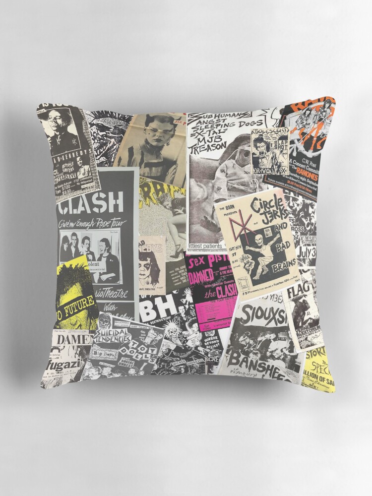 Thumbnail 3 of 4, Pillow, Punk Rock Music Flyers Collage designed and sold by Ikaroots.