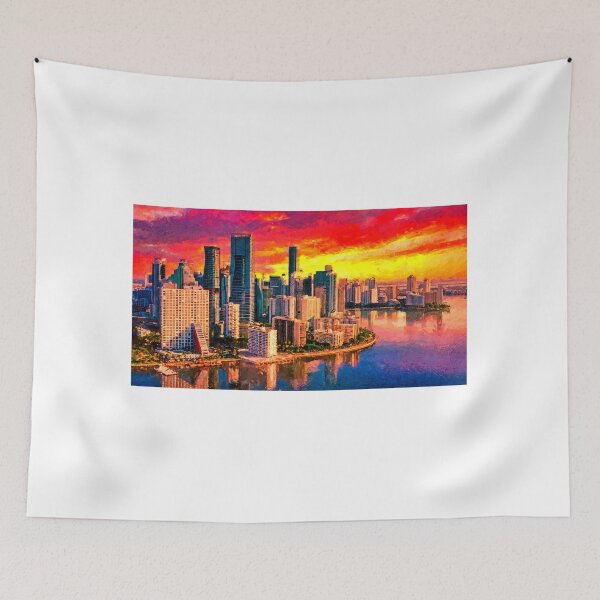 Item preview, Skyline of Brickell and downtown Miami at sunrise - digital painting designed and sold by NickoPrints.