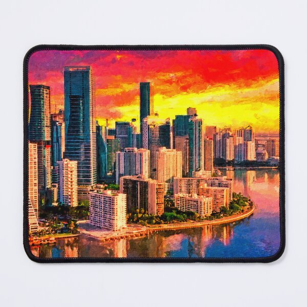 Item preview, Skyline of Brickell and downtown Miami at sunrise - digital painting designed and sold by NickoPrints.