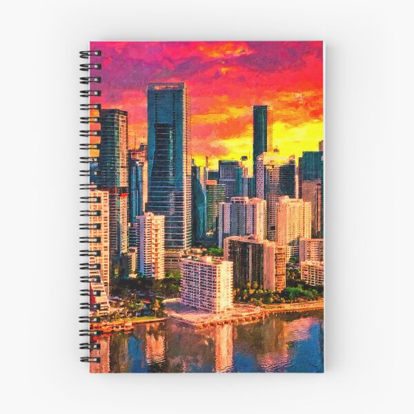 Item preview, Skyline of Brickell and downtown Miami at sunrise - digital painting designed and sold by NickoPrints.