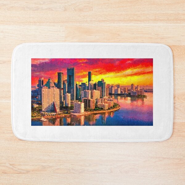 Item preview, Skyline of Brickell and downtown Miami at sunrise - digital painting designed and sold by NickoPrints.