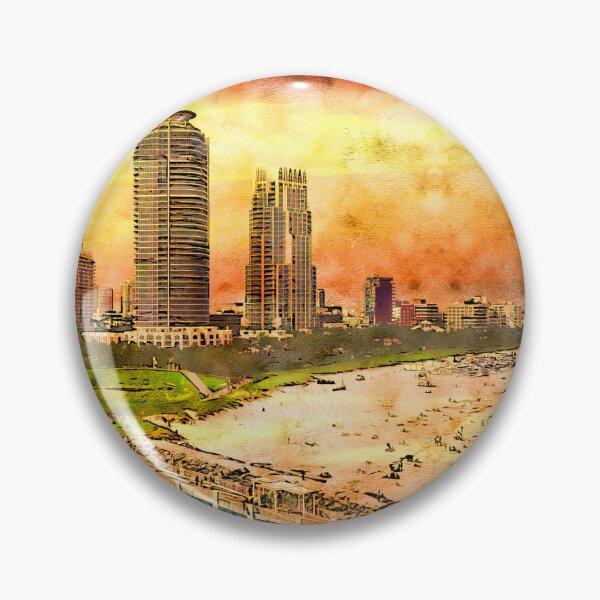 Item preview, Miami Beach seen from the South Pointe Park Pier at sunset - pen and watercolor designed and sold by NickoPrints.