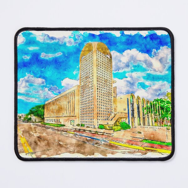 Item preview, Temple Menorah in Miami Beach, Florida - pen sketch and watercolor designed and sold by NickoPrints.