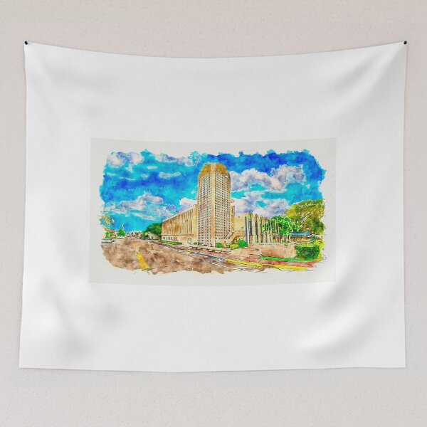 Item preview, Temple Menorah in Miami Beach, Florida - pen sketch and watercolor designed and sold by NickoPrints.