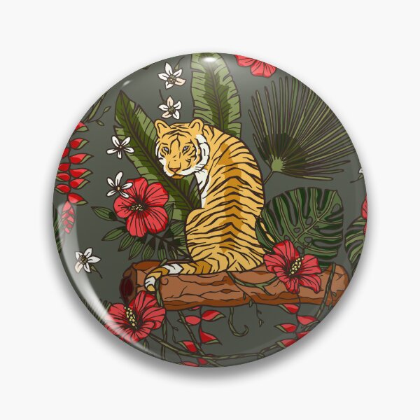 Item preview, Jungle Tiger and Red Flowers Pattern designed and sold by Naturalist Prints.