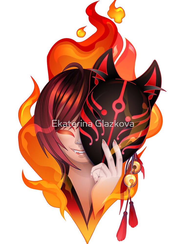 Graphic demon fox mask Poster for Sale by Ekaterina Glazkova