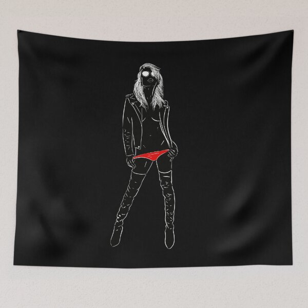 Item preview, woman taking off her panties in leather coat designed and sold by Culturesensible.