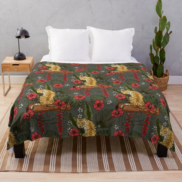 Item preview, Jungle Tiger and Red Flowers Pattern designed and sold by Naturalist Prints.