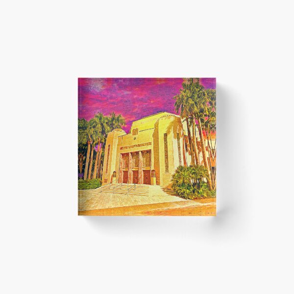 Item preview, Temple Emanu-El in Miami Beach, Florida, at sunset - impressionist painting designed and sold by NickoPrints.