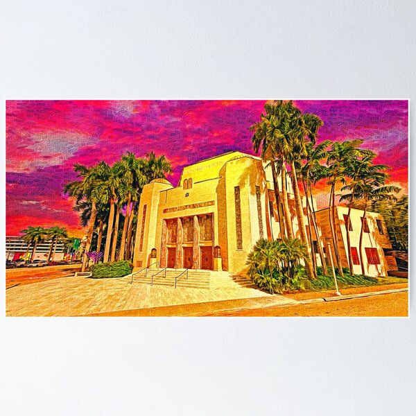 Item preview, Temple Emanu-El in Miami Beach, Florida, at sunset - impressionist painting designed and sold by NickoPrints.