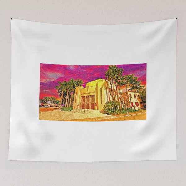 Item preview, Temple Emanu-El in Miami Beach, Florida, at sunset - impressionist painting designed and sold by NickoPrints.