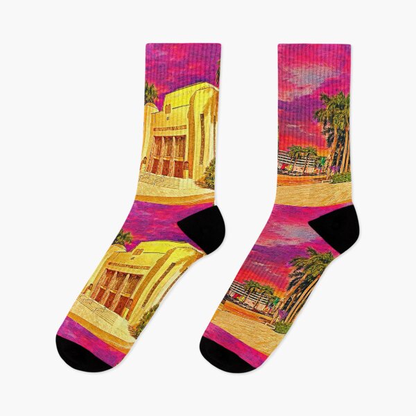 Item preview, Temple Emanu-El in Miami Beach, Florida, at sunset - impressionist painting designed and sold by NickoPrints.