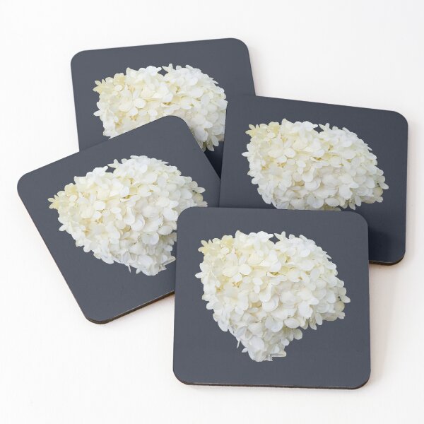 Item preview, White Hydrangea Flowers on Dark Blue Square designed and sold by ellenhenry.