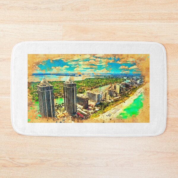 Item preview, Blue and Green Diamond Condominium buildings in Miami Beach, Florida - digital painting designed and sold by NickoPrints.
