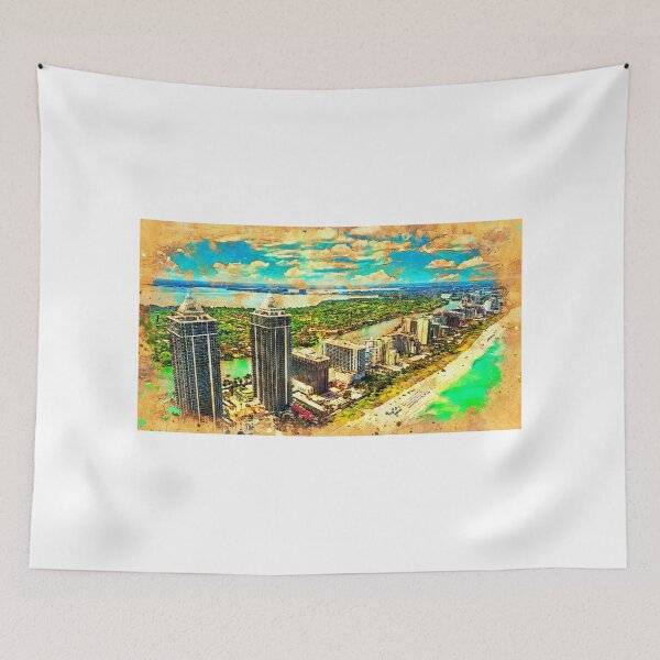 Item preview, Blue and Green Diamond Condominium buildings in Miami Beach, Florida - digital painting designed and sold by NickoPrints.