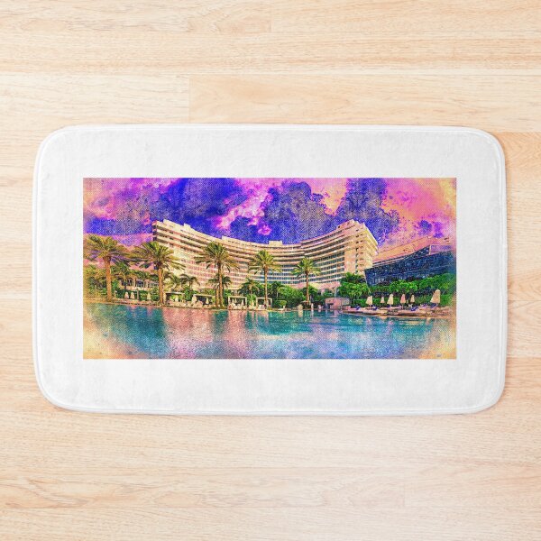 Item preview, Fontainebleau Miami Beach seen from the swimming pool at sunset - digital painting designed and sold by NickoPrints.