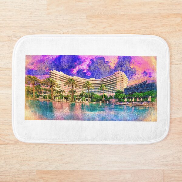 Item preview, Fontainebleau Miami Beach seen from the swimming pool at sunset - digital painting designed and sold by NickoPrints.