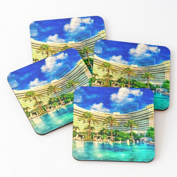 Item preview, Fontainebleau Miami Beach seen from the swimming pool - oil painting designed and sold by NickoPrints.