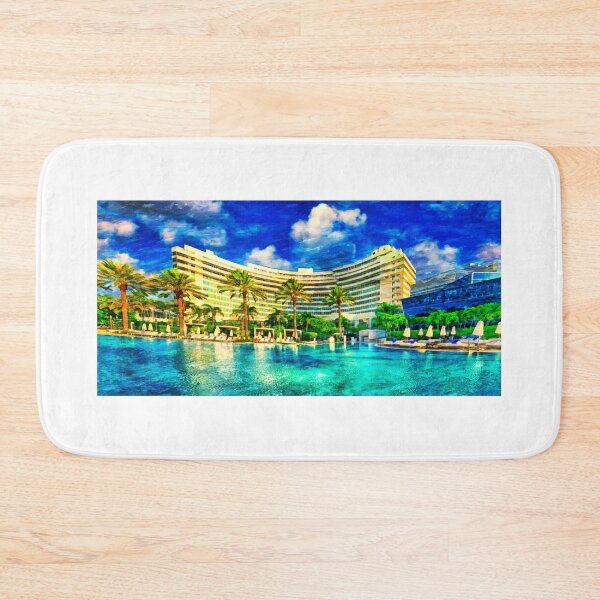 Item preview, Fontainebleau Miami Beach seen from the swimming pool - oil painting designed and sold by NickoPrints.