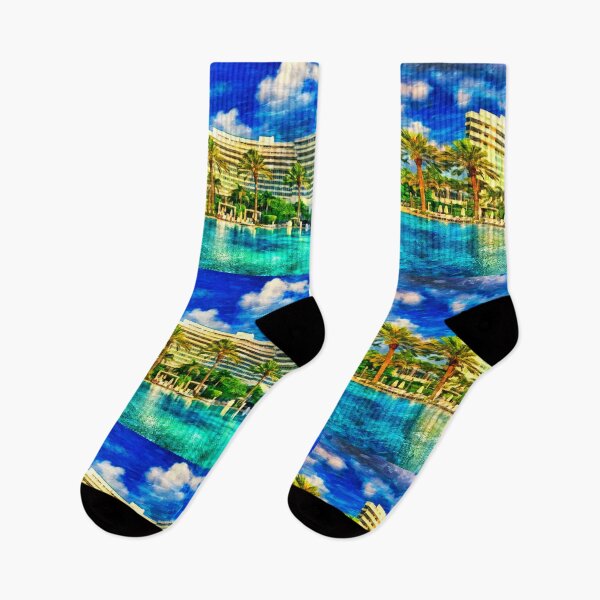 Item preview, Fontainebleau Miami Beach seen from the swimming pool - oil painting designed and sold by NickoPrints.
