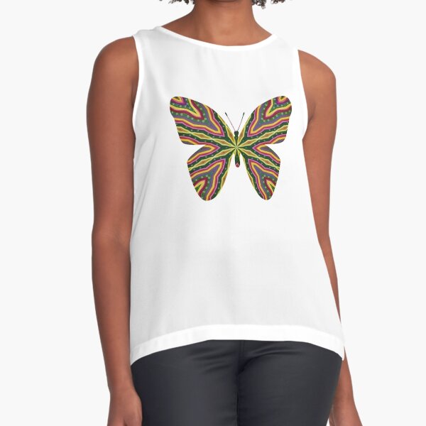 Cute Spring Butterfly with pattern - on White Sleeveless Top