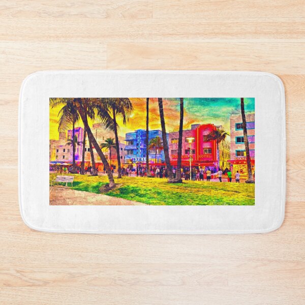 Item preview, Ocean Drive near the Colony Hotel in Miami Beach at sunset - impasto oil painting designed and sold by NickoPrints.