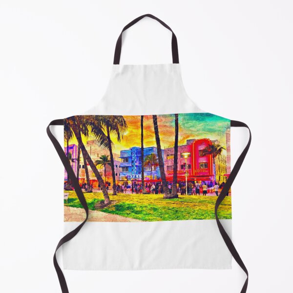 Item preview, Ocean Drive near the Colony Hotel in Miami Beach at sunset - impasto oil painting designed and sold by NickoPrints.