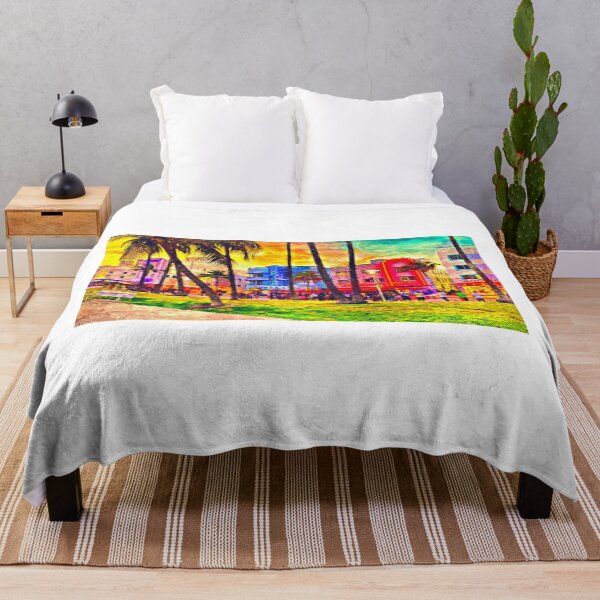 Item preview, Ocean Drive near the Colony Hotel in Miami Beach at sunset - impasto oil painting designed and sold by NickoPrints.