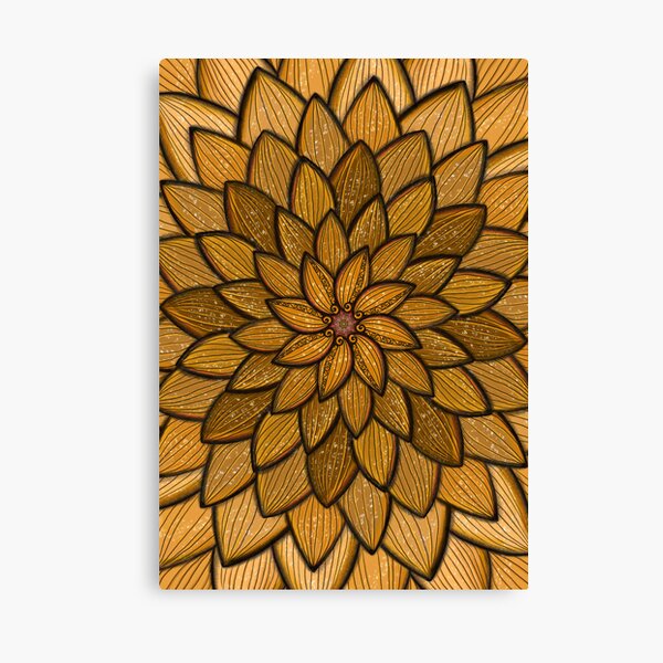 Golden Sunflower, Petals and Seed Pods Floral Spirograph, Mandala 033122 by Kristi Duggins Canvas Print