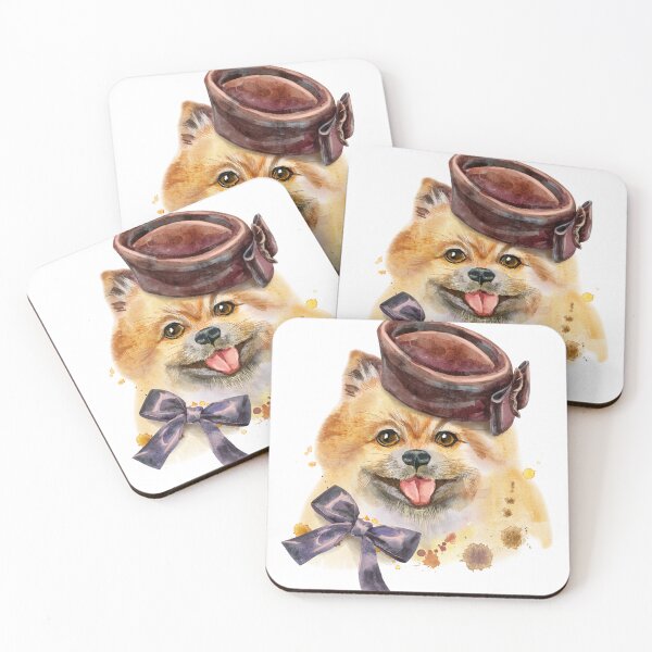 Item preview, Watercolor portrait of dog pomeranian spitz in brown hat  designed and sold by deepakrode7.