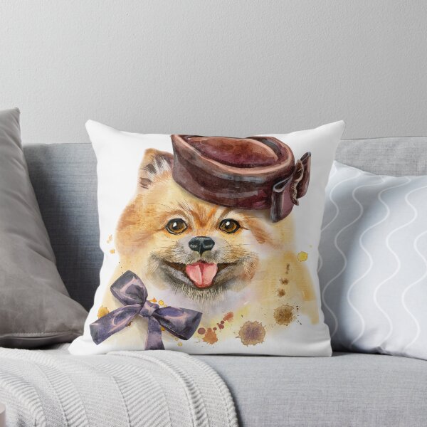 Item preview, Watercolor portrait of dog pomeranian spitz in brown hat  designed and sold by deepakrode7.
