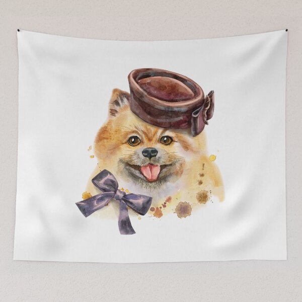 Item preview, Watercolor portrait of dog pomeranian spitz in brown hat  designed and sold by deepakrode7.