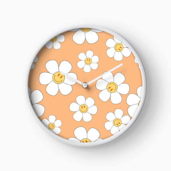 Retro Flowers Pattern 70s  Clock